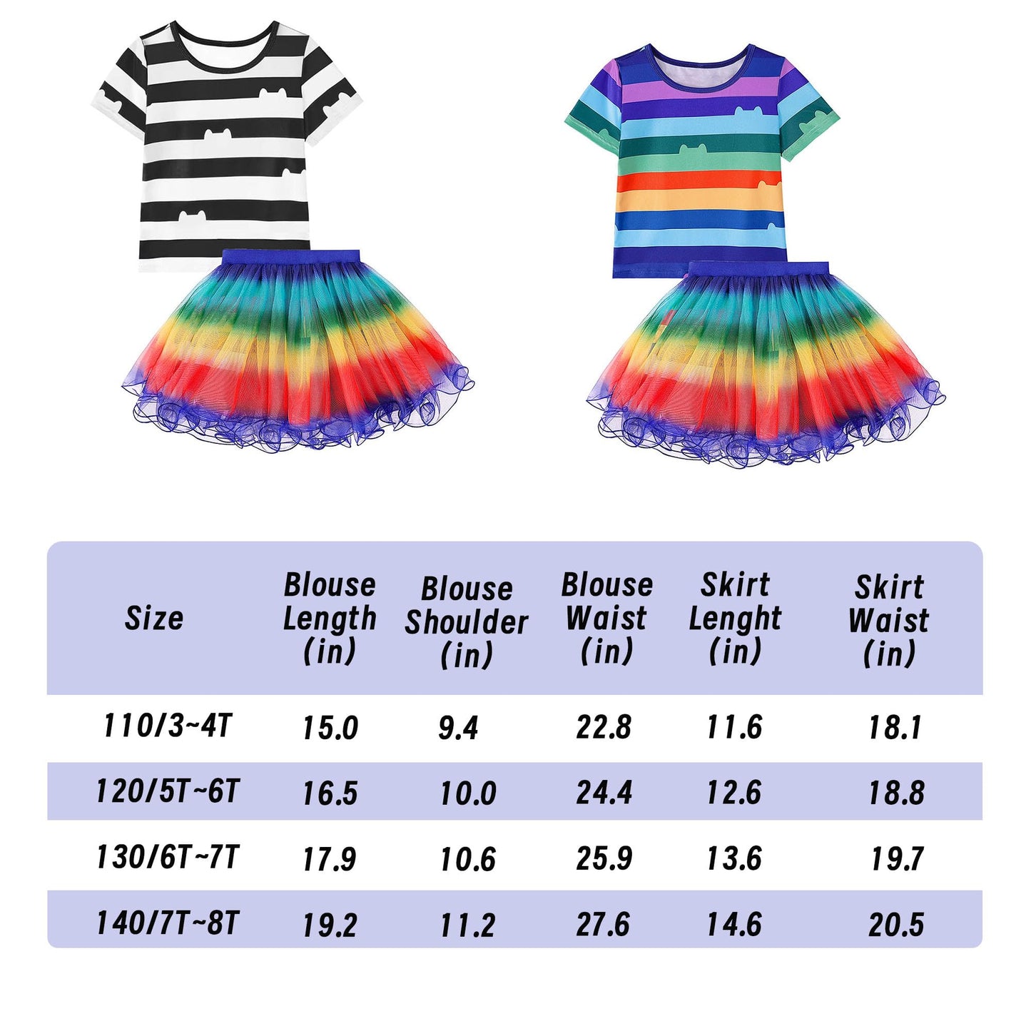 Daisyduds Cat Dollhouse Costume Rainbow Tutu Dress With Striped Top, Accessories Set Halloween Christmas Outfits For Cutie(120Cm
