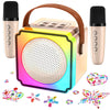 Mini Karaoke Machine with 2 Wireless Microphones, Adults Kids Toys, Gems Stickers, Portable Bluetooth Speaker, Christmas Birthda