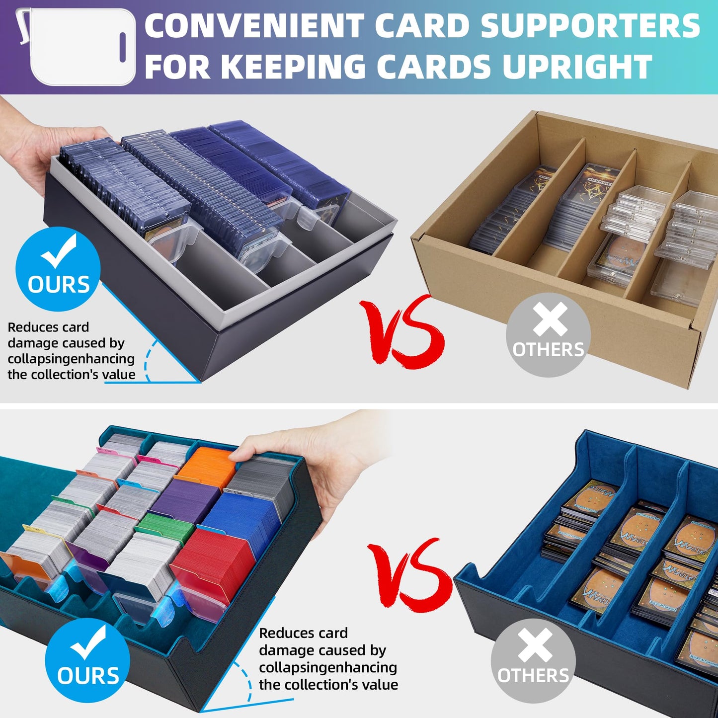 Afiing Trading Card Storage Box, 6000+ Mtg Deck Box With 24 Divider Tabs,Diy Toploader Storage Box, Fits 3''X4'' 35Pt Rigid Card