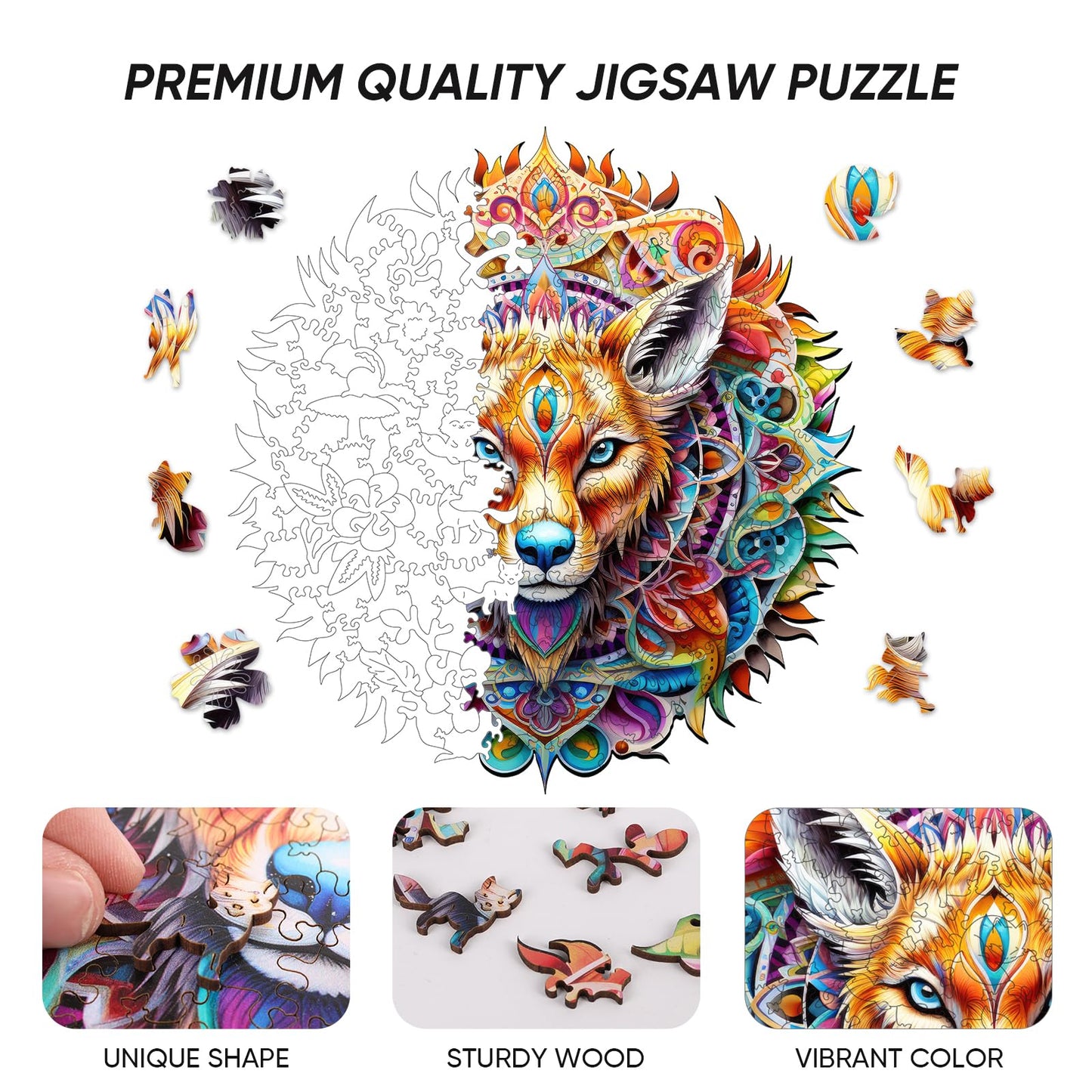 Qiuenisray Original Wooden Jigsaw Puzzles-(Wolf,200Pcs,Medium 10.7X11.3In),Wooden Puzzles For Adults,Unique Shape Animal Adult P