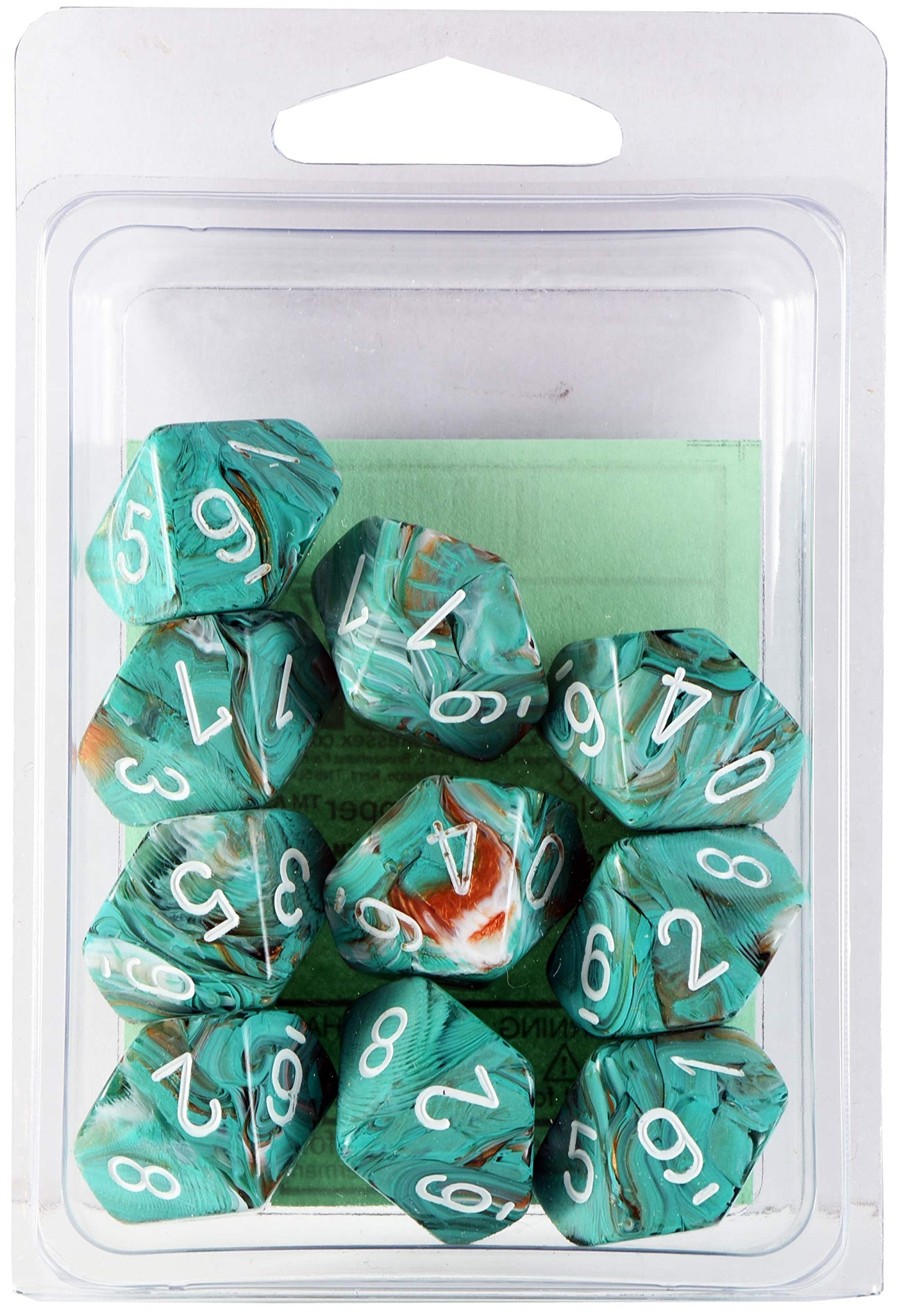 Chessex Manufacturing Chx27203 D10 Clamshell Marble Oxi-Copper & White Dice - 10 Piece