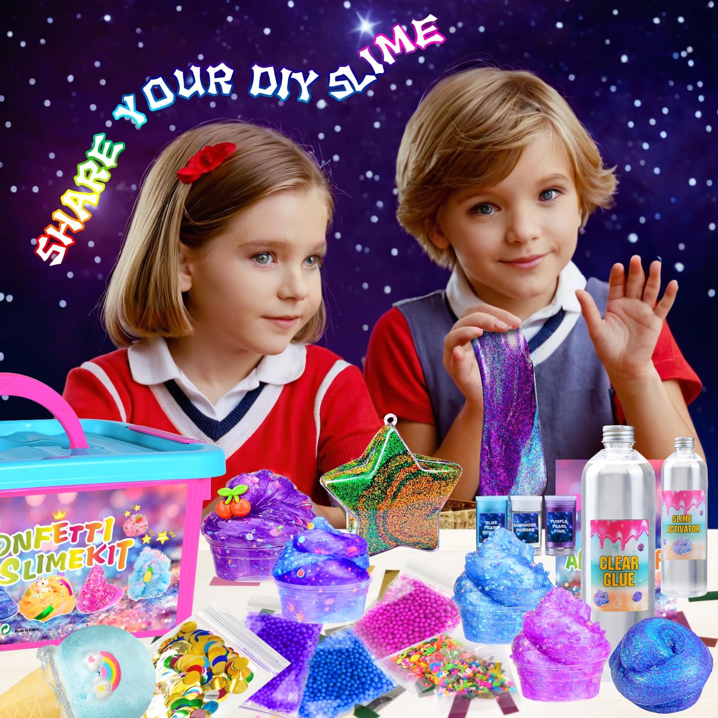 Pokujyrt Confetti Slime Kit, Sparkling Slime Making Kit, Craft Toy, Party Favors For Kids, Birthday Gfit For Girl And Boys 6 7 8