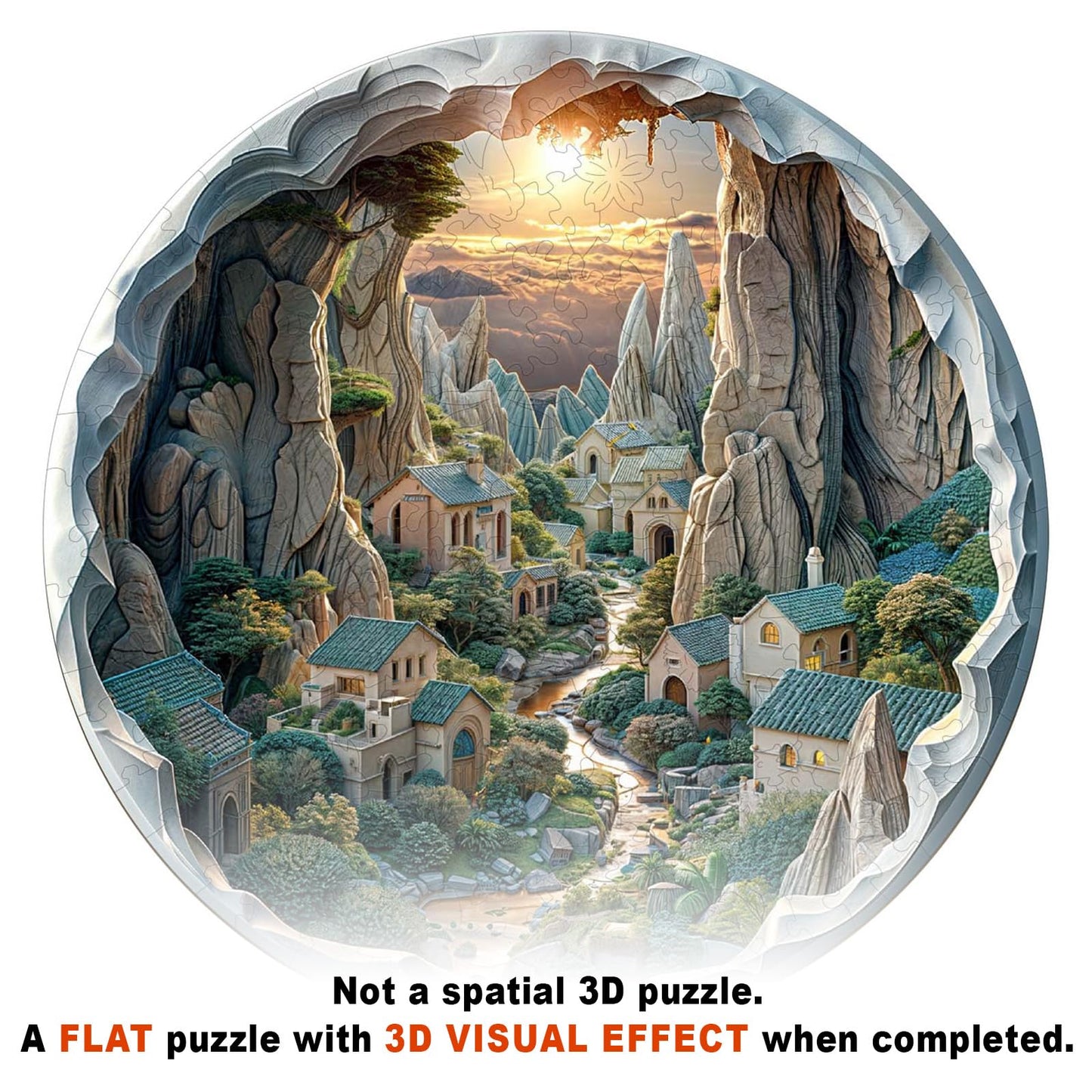 Wooden Puzzles For Adults - 3D Vision Effects Sunset Wooden Jigsaw Puzzles - Unique Shaped Wooden Jigsaw Puzzles For Adults - Cr