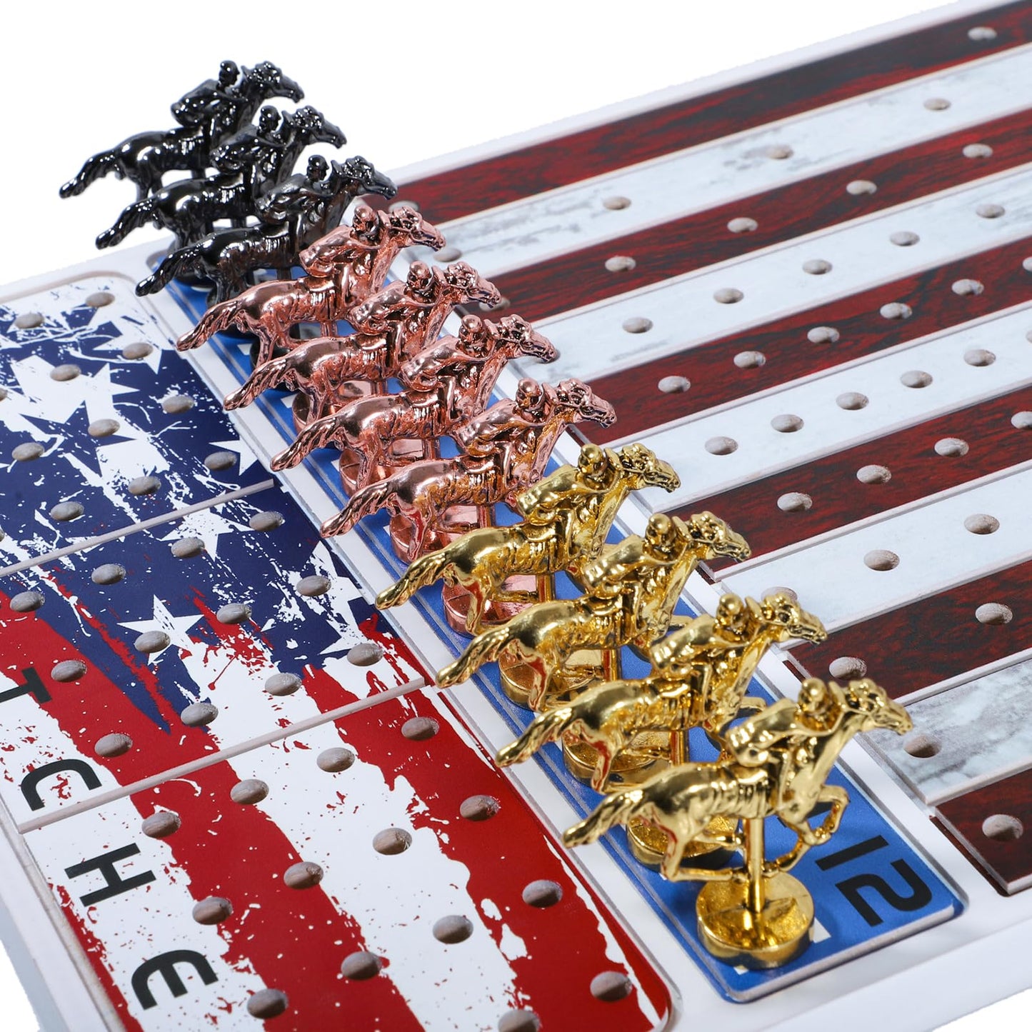 Grhonior Horse Racing Board Game With 11 Luxury Metal Horses Thickened Wood Game Board Including Dice And Cards Finish Line Star