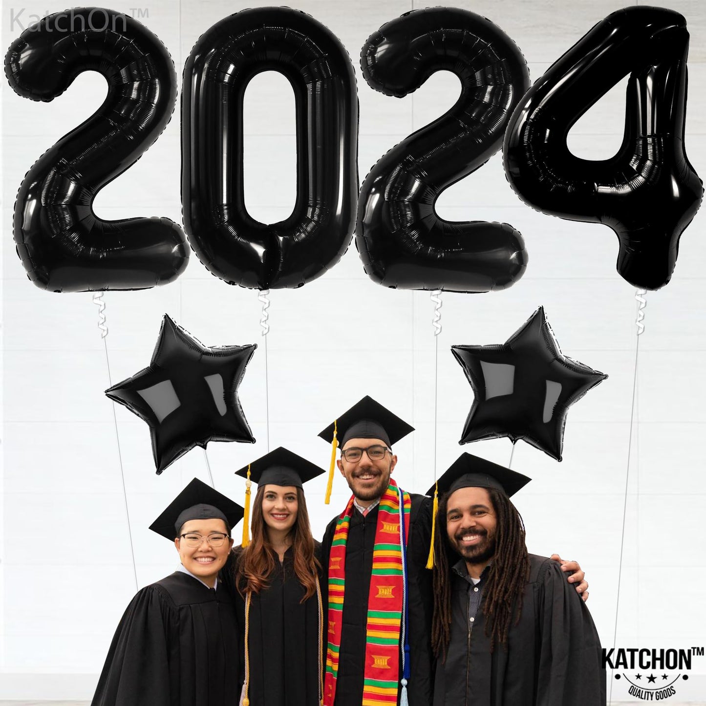 Katchon, Giant 2025 Balloon Numbers Black - 40 Inch | 2025 Balloons With Black Star Balloons For New Years Eve Party Supplies 2025 | 2025 Black Balloons For Happy New Year Decorations 2025, Nye Decor