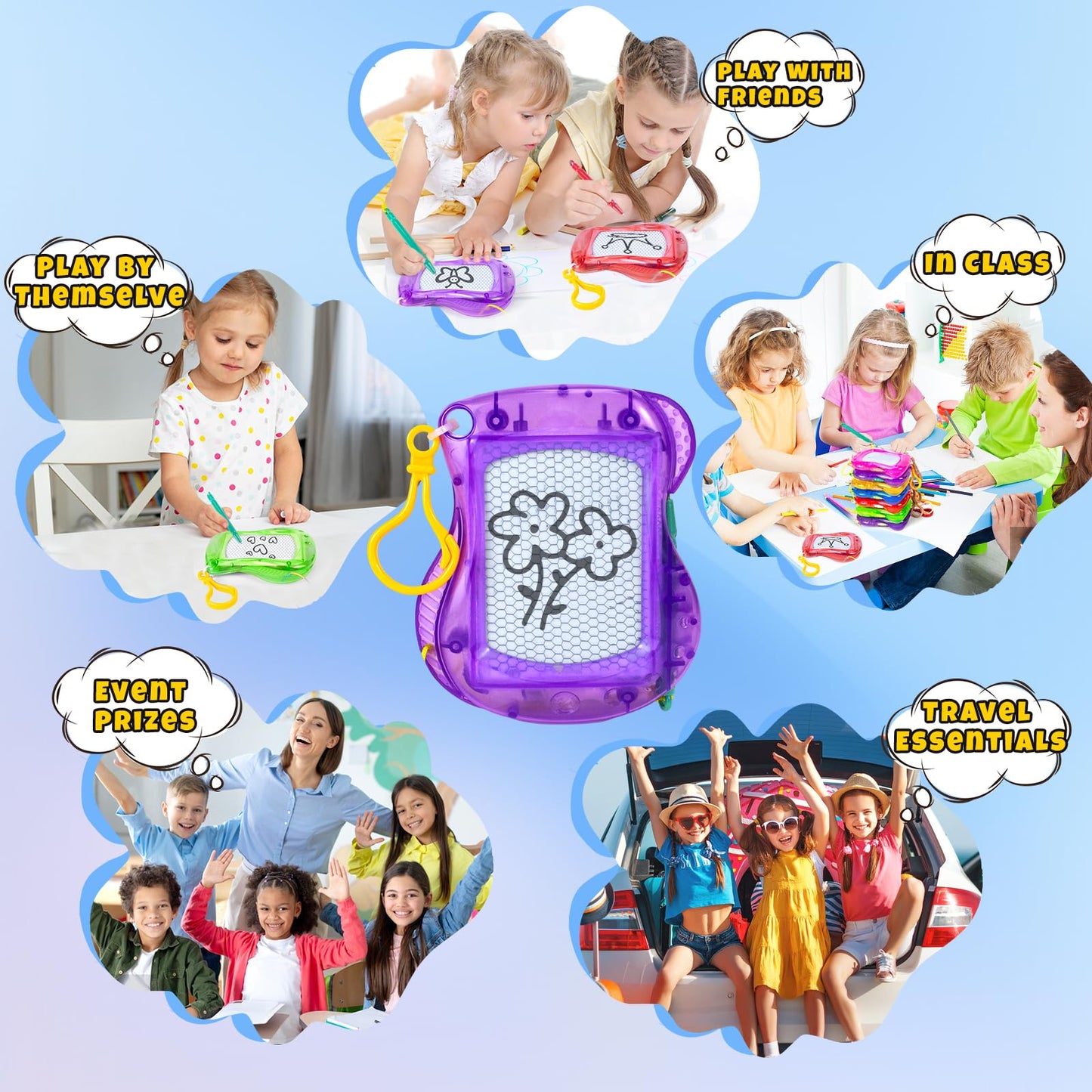 36 Pack Mini Magnetic Drawing Board for Kids, Backpack Keychain Clip Drawing Boards Goodie Bags Stuffers, Erasable Doodle Sketch