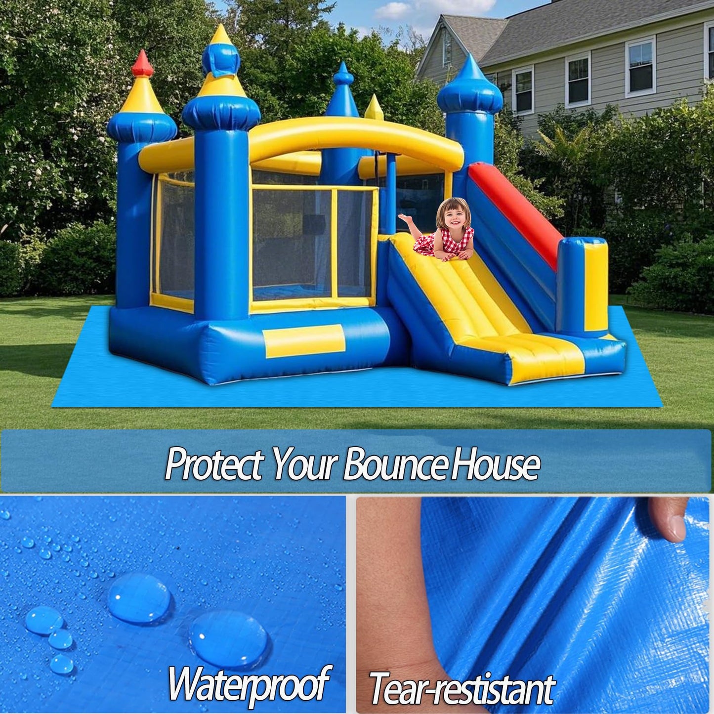 98 X 98 Inch Bounce House Mat For Inflatable Bouncer, Inflatable Water Slide Bounce House Pad For Outdoor Bouncy Castle, Under J