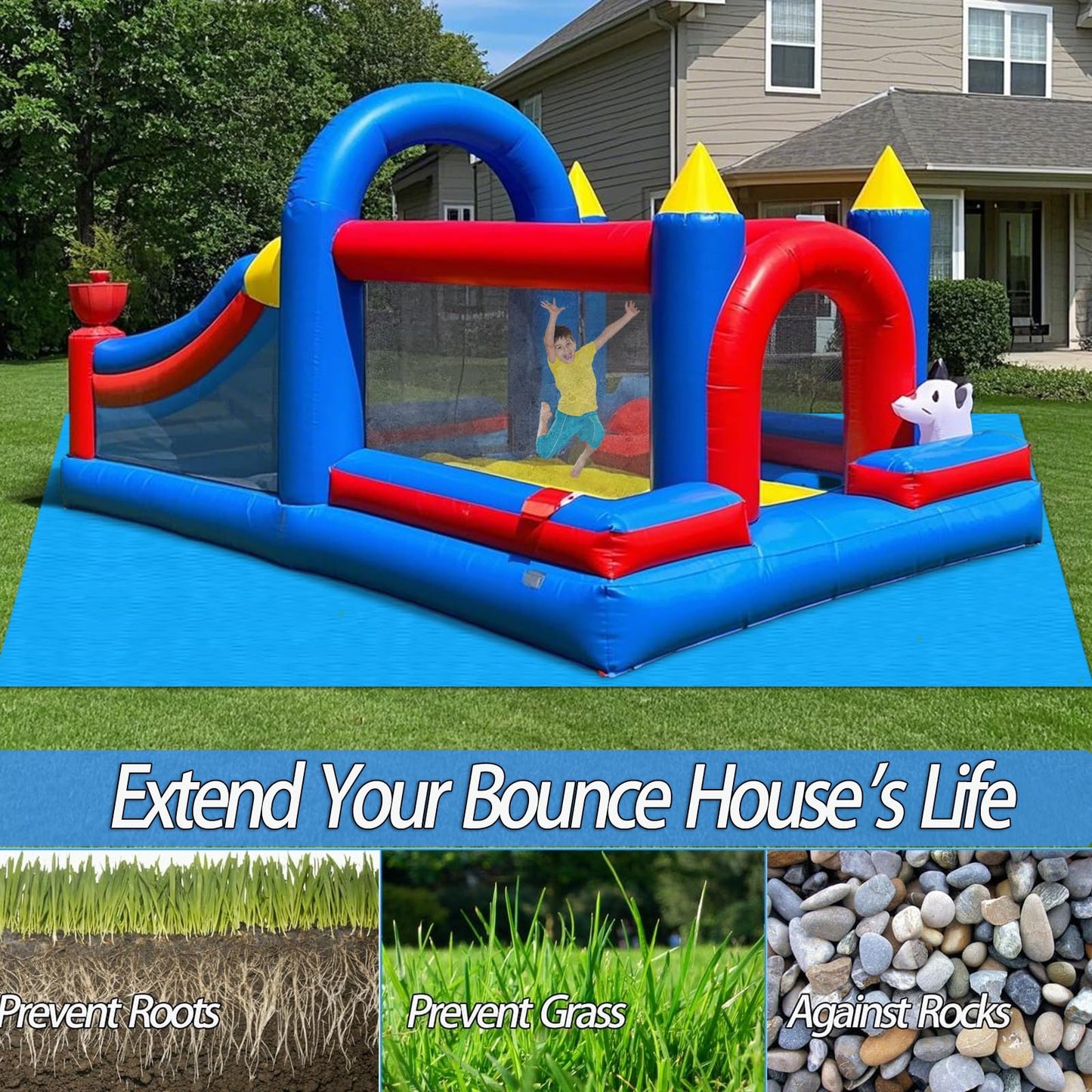 98 X 98 Inch Bounce House Mat For Inflatable Bouncer, Inflatable Water Slide Bounce House Pad For Outdoor Bouncy Castle, Under J