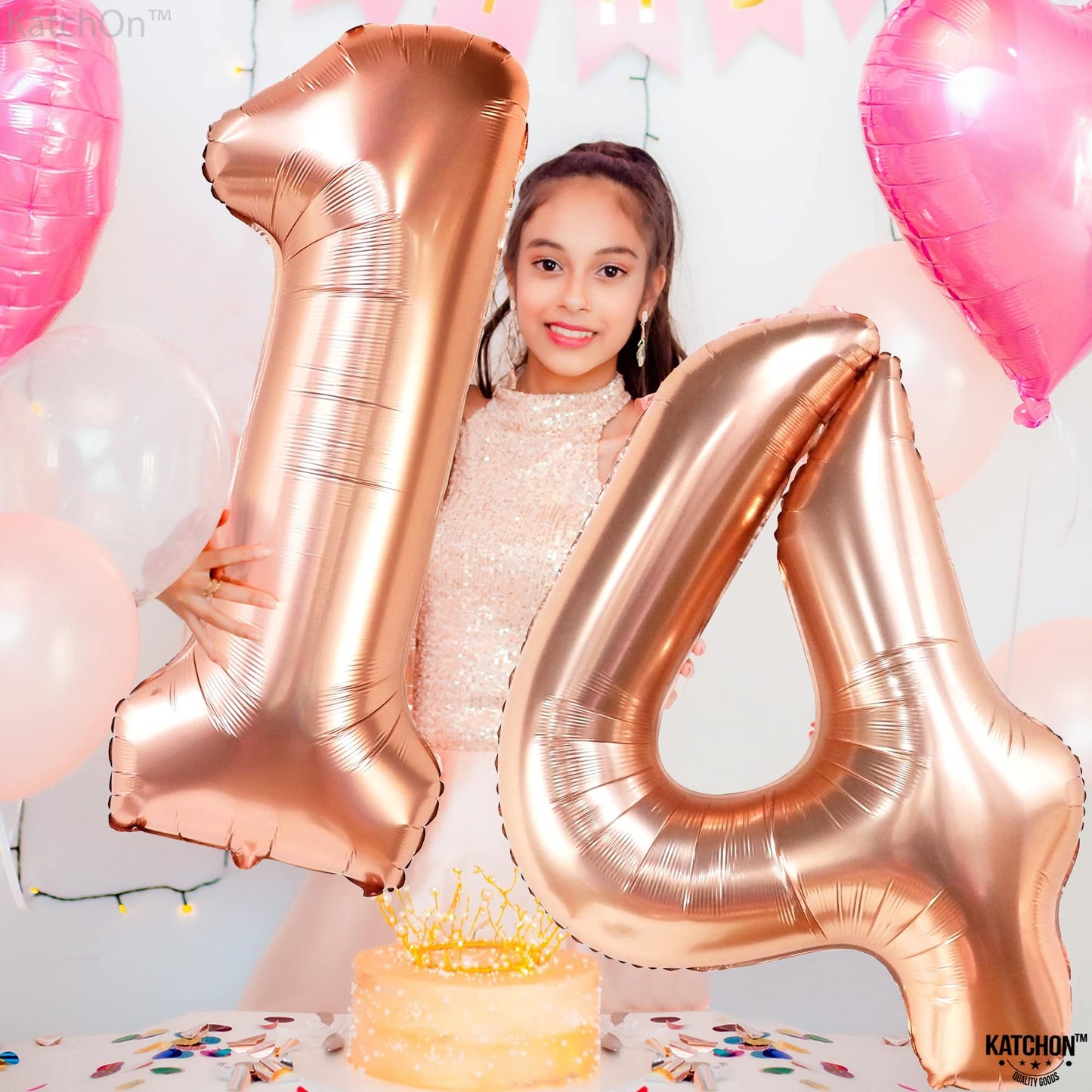 Giant, Rose Gold 14 Balloon Numbers Set - 40 Inch, Number 14 Balloons For Birthdays | Happy 14Th Birthday Decorations For Girls | Rose Gold 14 Balloons For 14 Year Old Birthday | 14 Birthday Balloons