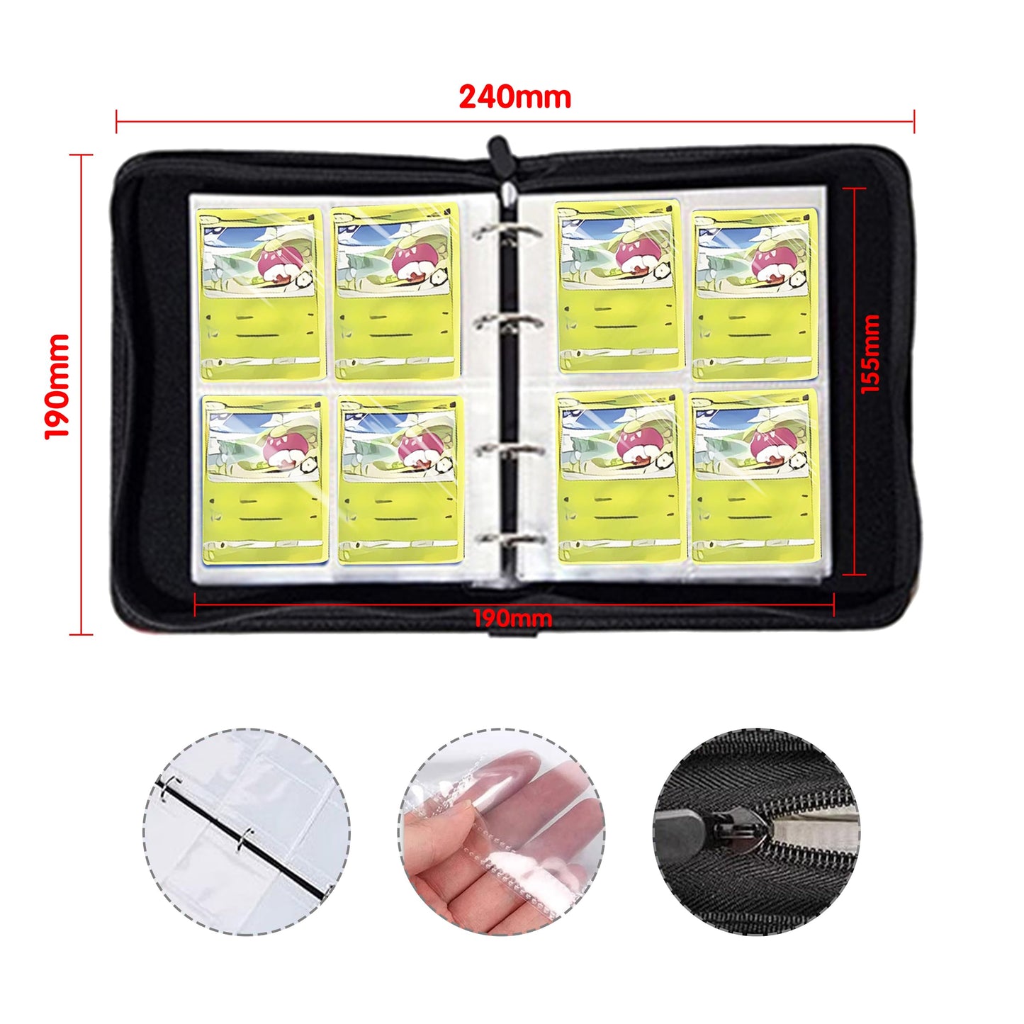 Extalas Playmat For One Piece Card Game For Two Players, 24X24 Inches, With 4-Pocket Card Binder Set And 400+ Card Capacity (Bla