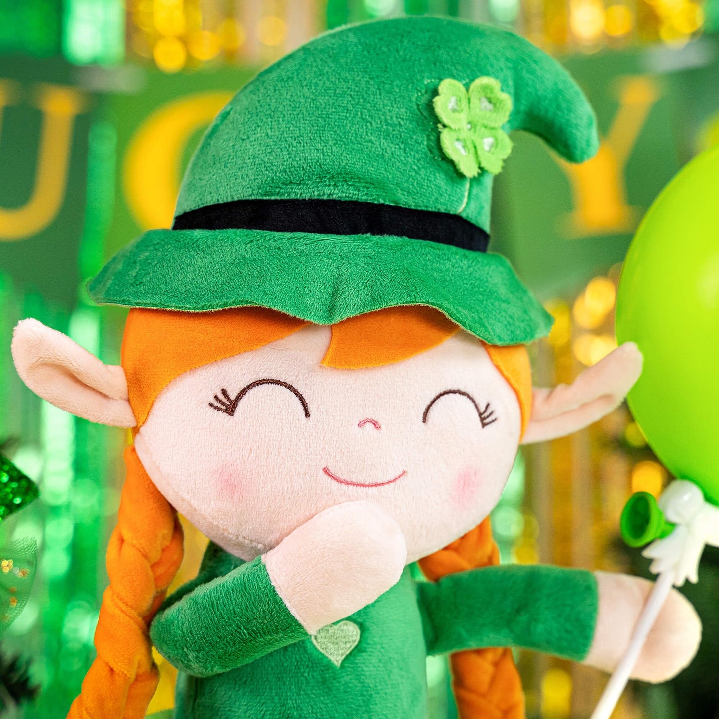 Gloveleya Plush Dolls Saint Patrick'S Day Gifts Soft Blessings Doll Shamrock Wishes Plush Elf Baby Girl Gifts 16'' Green