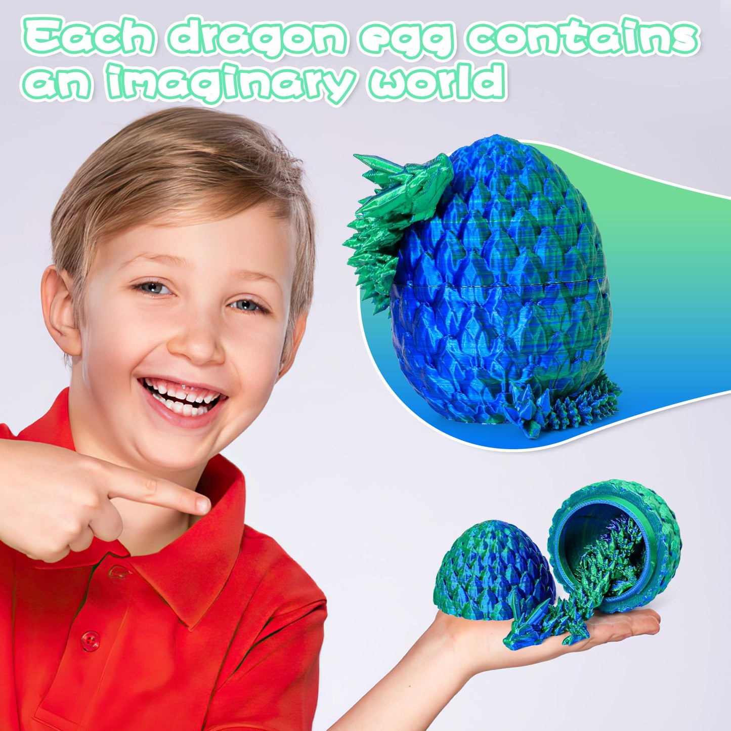 Philicoco 3D Printed Articulated Dragon Egg - Easter Basket Stuffers, Fidget Toy Gift for Kids & Adults(Green)