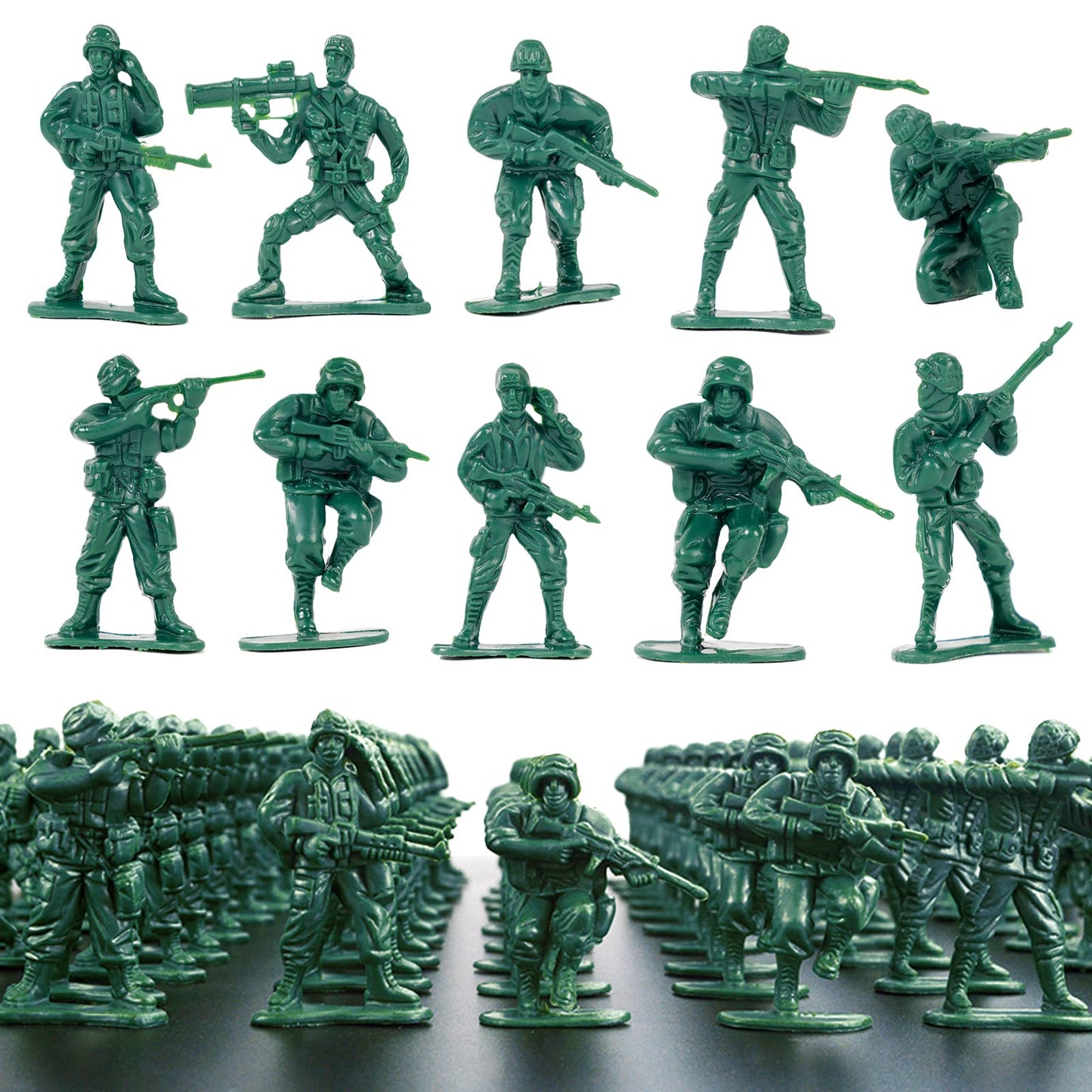Wankko 2-Inch Green Plastic Army Men Action Figures, Pack of 100 with 10 Unique Sculpts for Collectors and Playtime