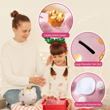 Yjnsft Piggy Bank For Girls, Small Ceramic Toddler Money Saving Bank For Boys, Porcelain Decor Coin Box, Little Decoration Pig Money Container, Unique Birthday Christmas New Year Gift For Kids (Pink)