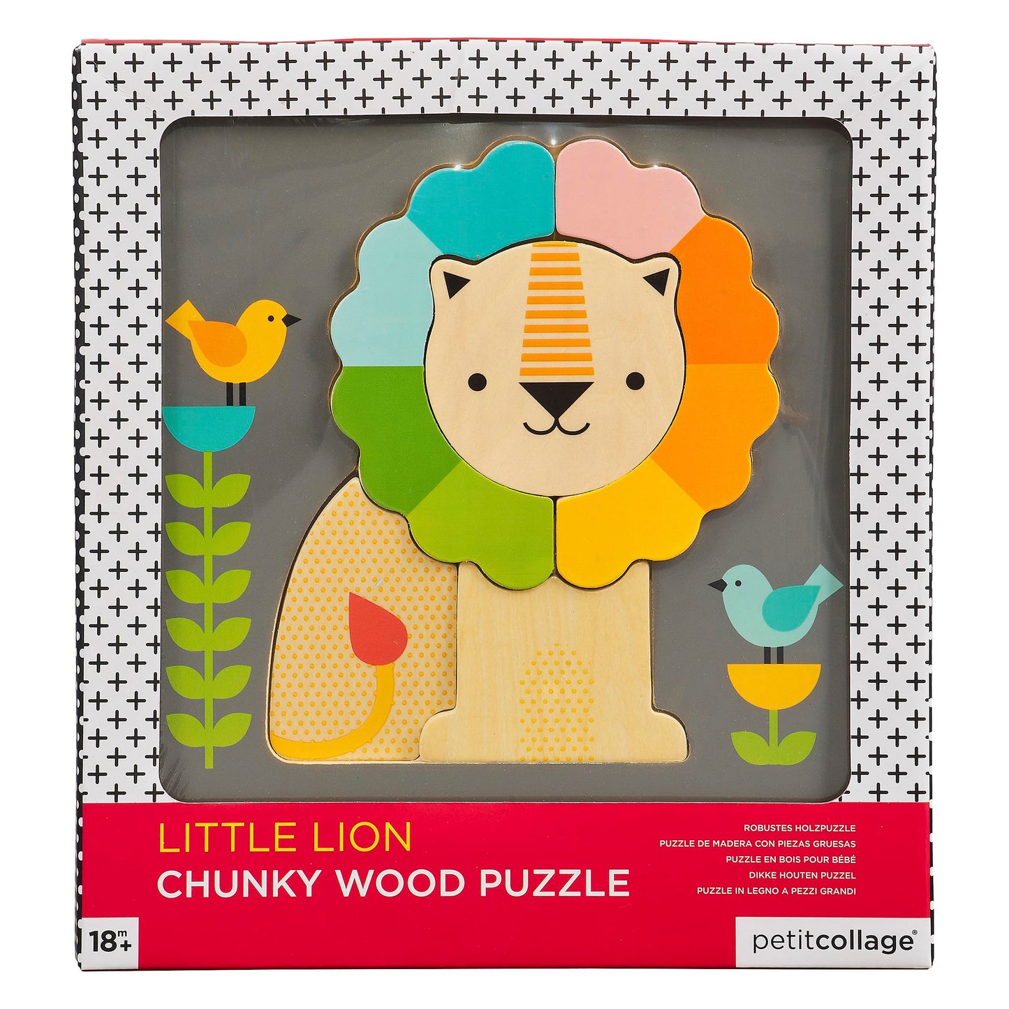 Petit Collage Little Lion Chunky Wooden Puzzle For Kids – Includes 5 Chunky Wooden Pieces – Cute Animal Puzzle For Ages 18+ Months – Makes A Great Gift Idea