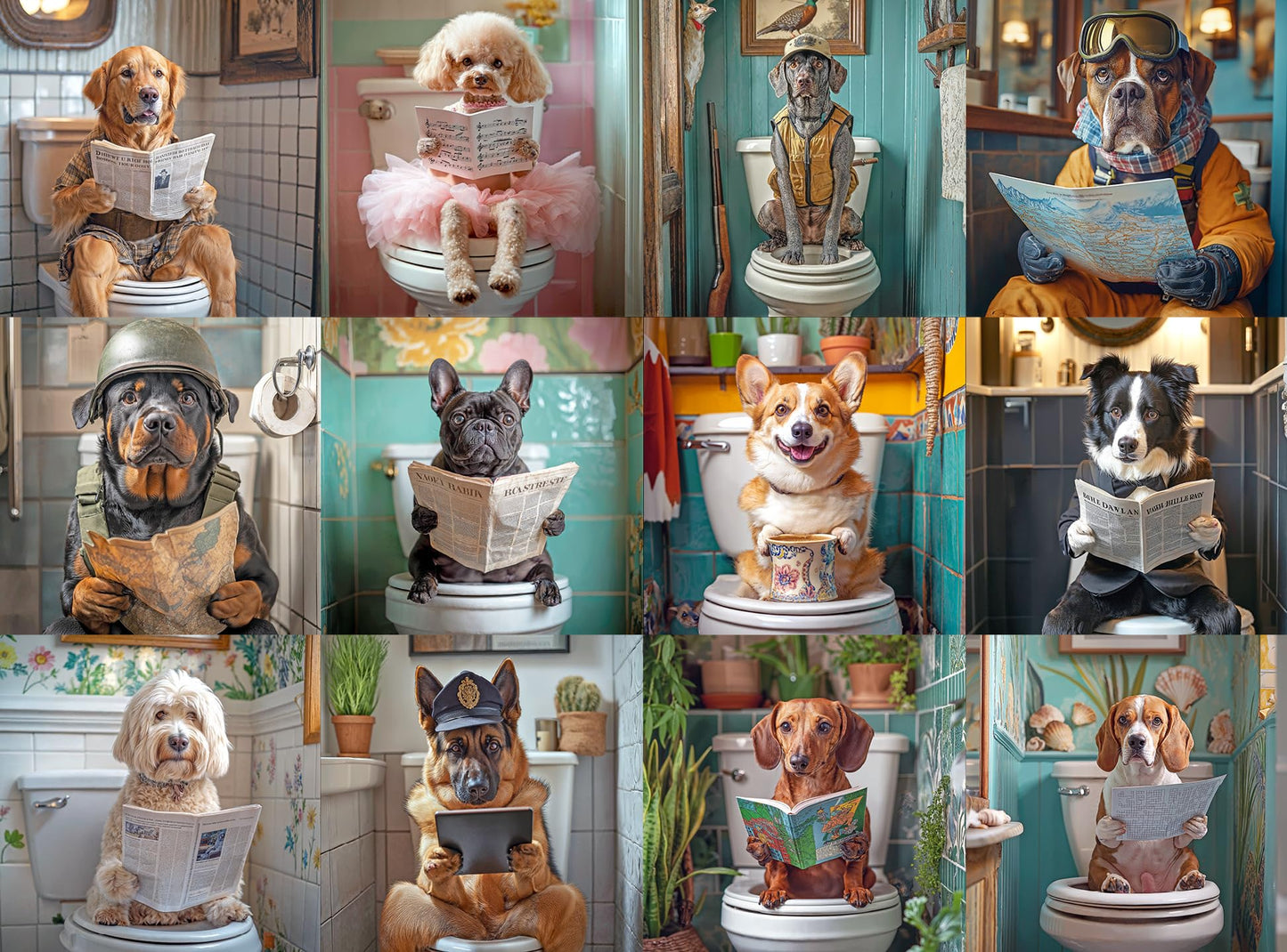 Lucky Puzzles - Dogs in The Loo: A Toilet Tail - 1000 Piece Jigsaw Puzzle for Adults | Funny Dogs Puzzle | Hilarious Dog Bathroo