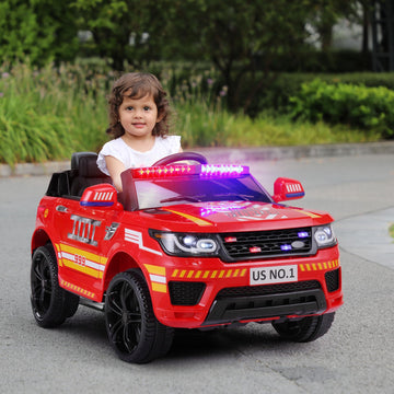 Fire Truck Ride On Toys Tobbi 12V Fire Engine Giant Firetrucks Firefighter Fireman Ride On Car With Remote Control, Siren-Call, Walkie-Talkies, Bluetooth For Toddlers, Red