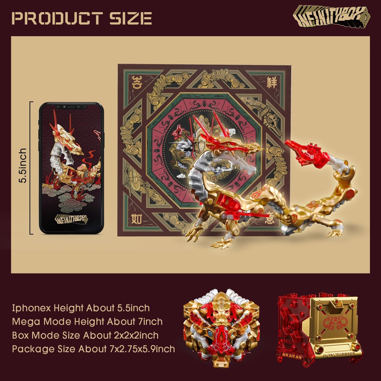 52Toys Infinitybox Ib-04 Chinese Dragon-Golden Dragon Deformation Toys Action Figure, Converting Toys In Mecha And Cube, Perfect Birthday Party Gift For Teens And Adults