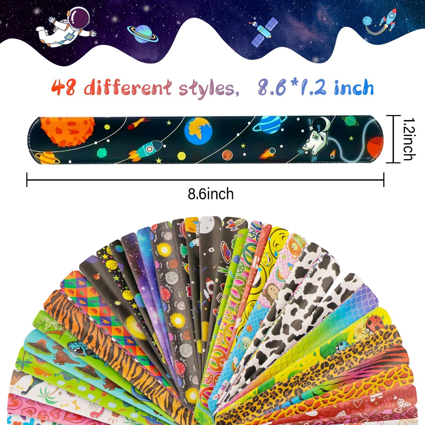 Cocurb 54 Pcs Slap Bracelets With 48 Design Friendship Bracelets For Kids 8 to 12 Years Old with 28 Pcs sticker Birthday Party F