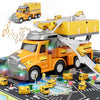 Dwi Dowellin Construction Truck for Kids Ages 3-5, Truck Transport Car with 4 Mini Vehicles & Playmat,Truck Toys with Light and