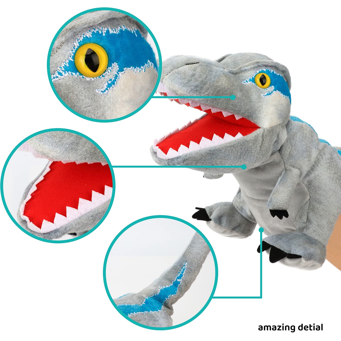 Cuteoy Plush Velociraptor Hand Puppet Stuffed Animal Toy Open Movable Mouth Creative Role Play Storytelling Dinosaur Plushies Gifts For Kids Toddlers Birthday Christmas