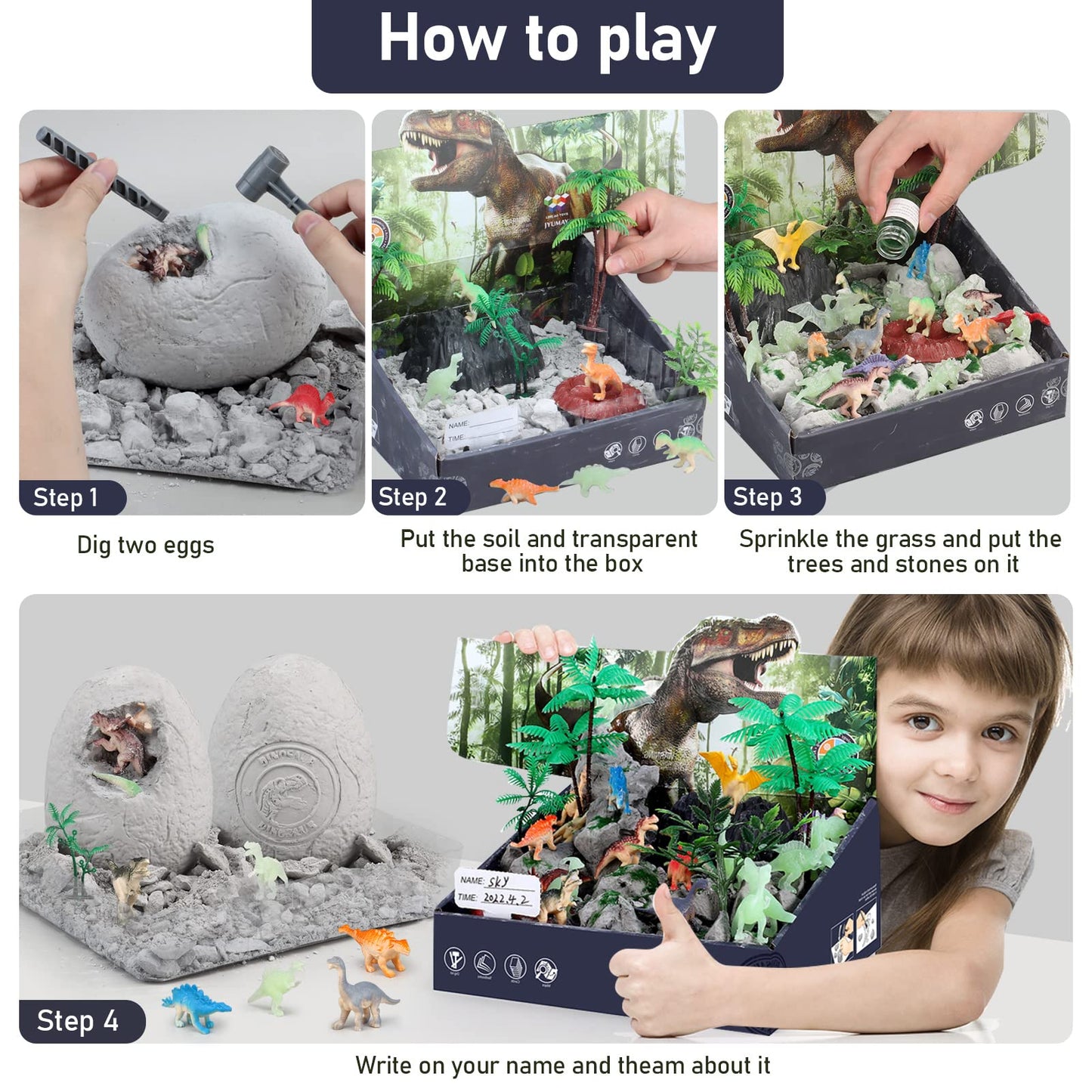 Woumserta Jumbo Dino Eggs Dig Kit, Dinosaur Toys For Kids 5-7 8-12, 2 Dinosaur Eggs Excavation With Digging Tools, Educational Stem Toys For Boys Girls Birthday, Christmas, Easter Gift
