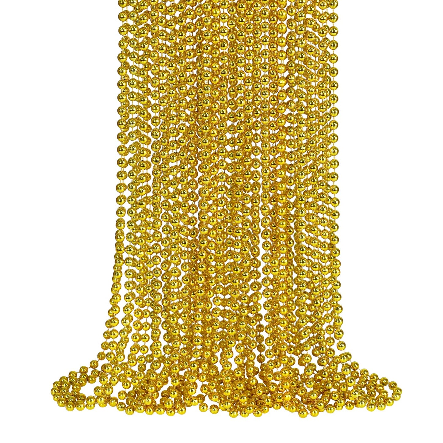 SHAOQINLIN 24 Pcs 33 Inch 7 mm Metallic Gold Bead Necklaces, Gold Mardi Gras Beads Necklace Party Beads Necklace Round Beaded Ne