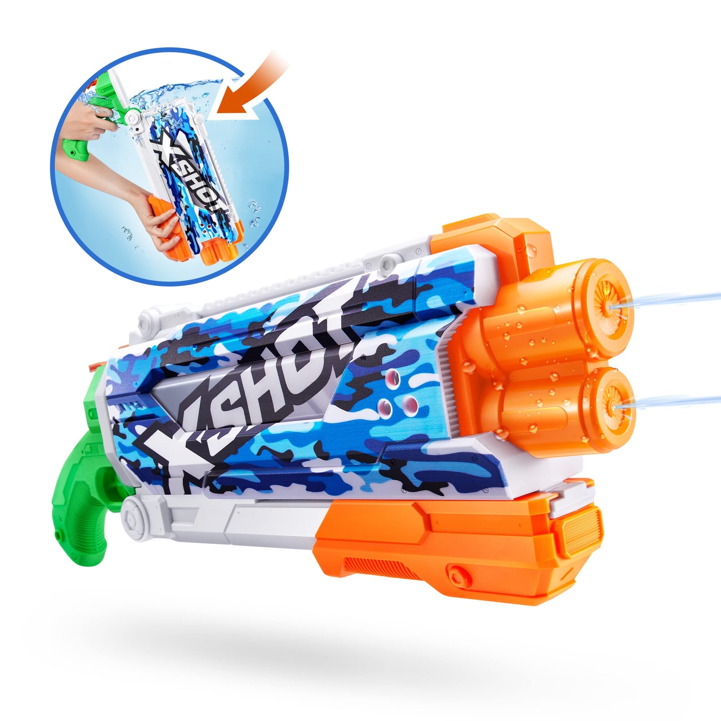 X-Shot Water Fast-Fill Skins Pump Action Water Blaster Blue Camo by ZURU XShot Watergun (Fills in 1 Second!)