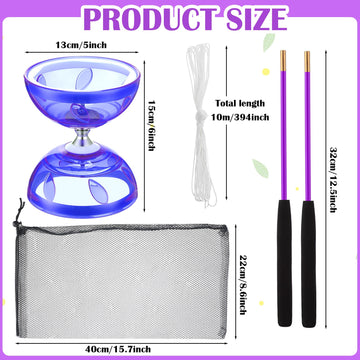 Simgoing Chinese Yoyo Diabolo Set Includes Colorful Chinese Yoyo with 2 Pieces Diabolo Sticks, 1 Piece String, 1 Net Bag for Fun