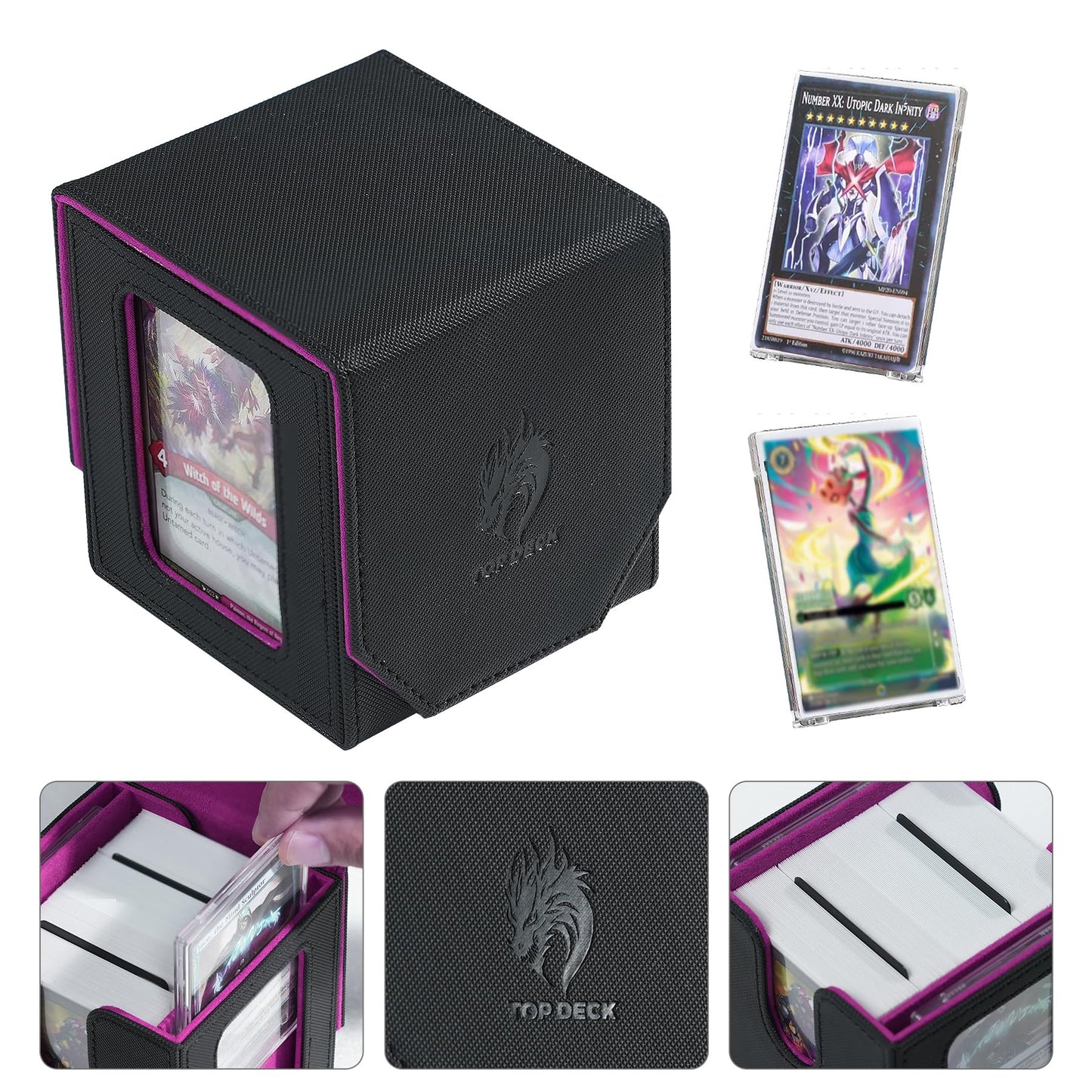 Scimi Commander Dual Display Deck Box - protected designed Design Holds 130 Double-Sleeved/100 Triple-Sleeved Cards Includes 2 Thick Card Bricks & 2 Dividers Leather Multi-Function Storage Case (Dragon)