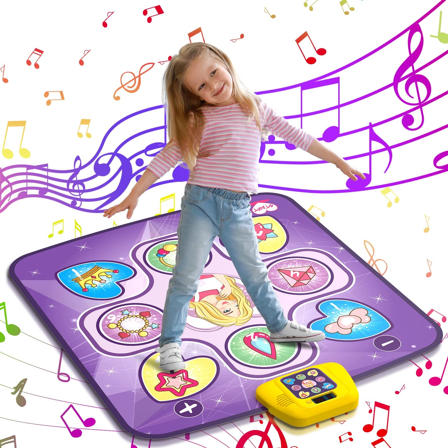 Beefunni Dance Mat Toys For 3-10 Year Old Girls, 5 Game Modes Including 3 Challenge Levels, Adjustable Volume Dance Pad With Led Lights, Christmas Birthday Gifts For 3 4 5 6 7 8 9+ Year Old Girls