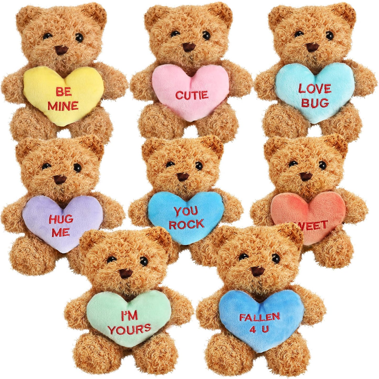 Hanaive 8 Pcs Valentines Day Stuffed Animals Bulk Valentine Plush Animals Toys With Holding Heart Sweet Romantic Anniversary Bir