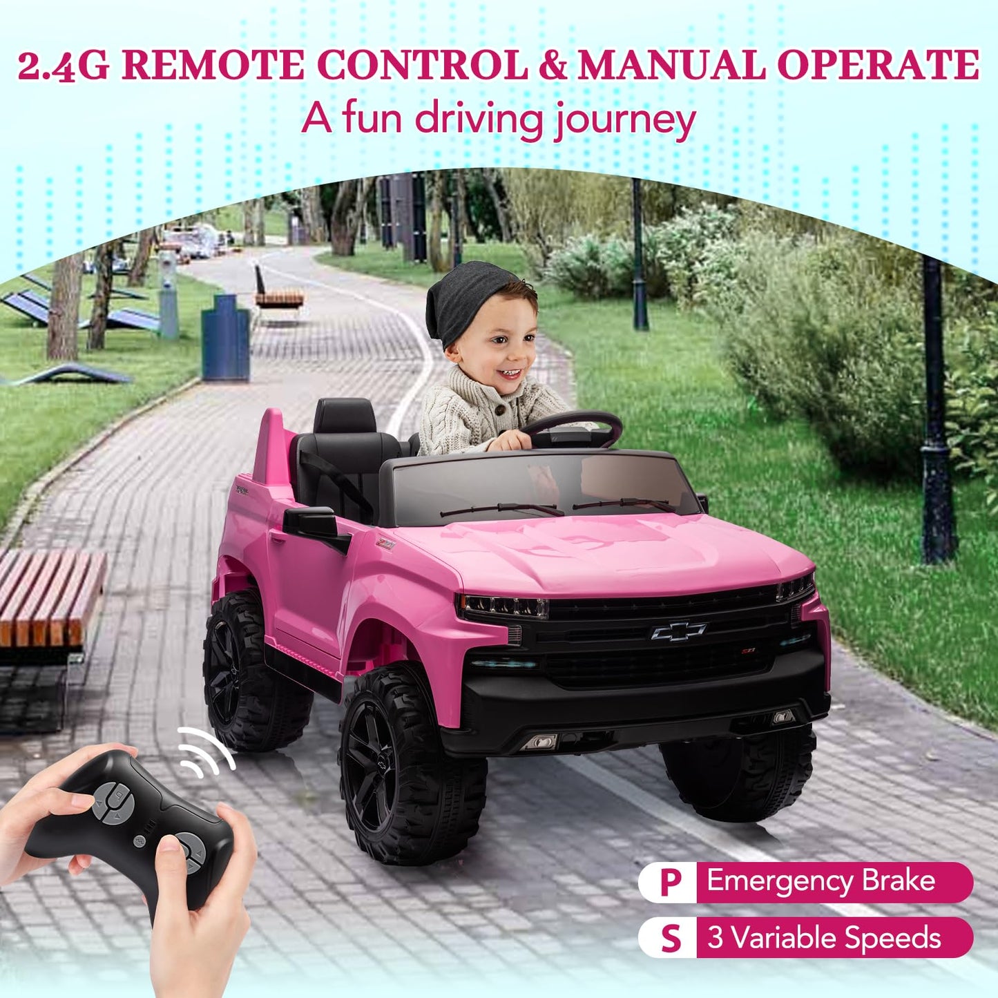 Hipicute 24V 2-Seater Truck Licensed Chevrolet Silverado Ride On Car Kids Toy