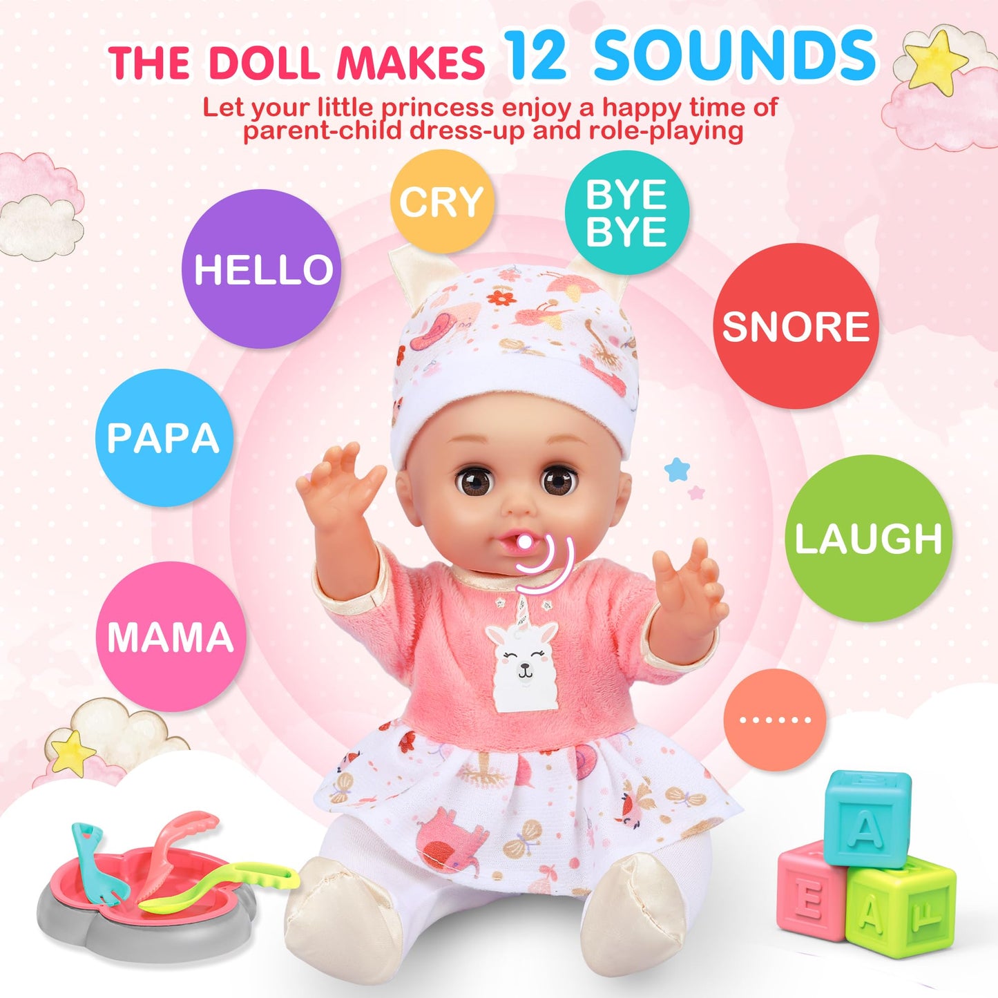 Baby Doll Care Set, Baby Doll Feeding Playset 20Pcs, Realistic Pretend Play Baby Doll, Incl Baby Care Bag, Milk Bottle, Pacifier, Diaper, Clothes, B-Day Gifts For Age 3 4 5 6+ Year Old Girls Kids