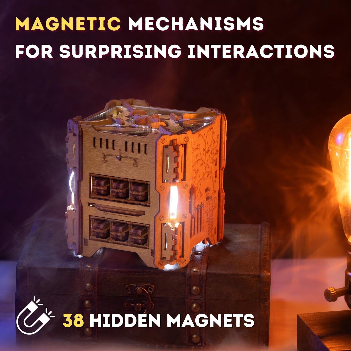 Puzzle Potato Tesla Box - Electronic Brain Teaser Puzzle Box - Wooden Treasure Chest For Adults - Money Puzzlebox For Cash Gift