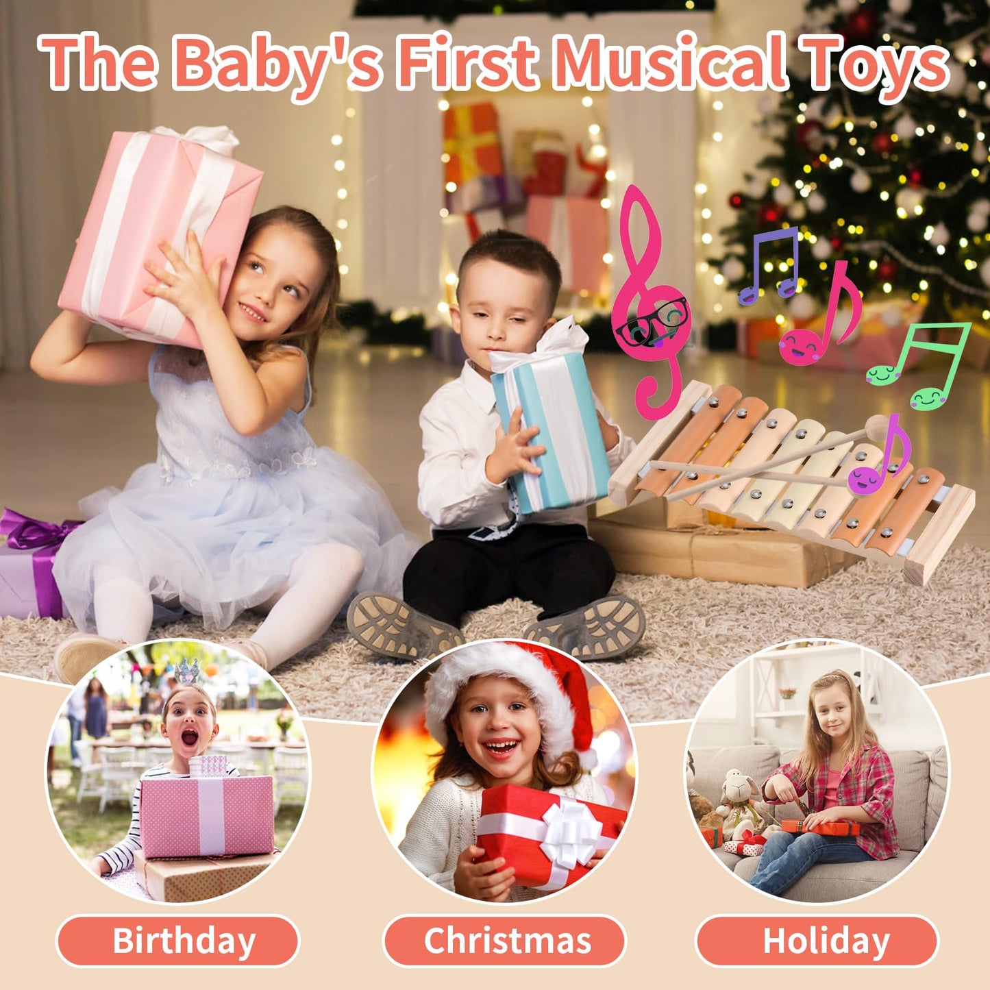 Ehome Xylophone, Baby Musical Instruments Montessori Musical Toys For Toddlers 1-3, Modern Boho Xylophone For Kids, Neutral Colors Percussion Instruments Set, Preschool Baby Musical Toys, Baby Gifts