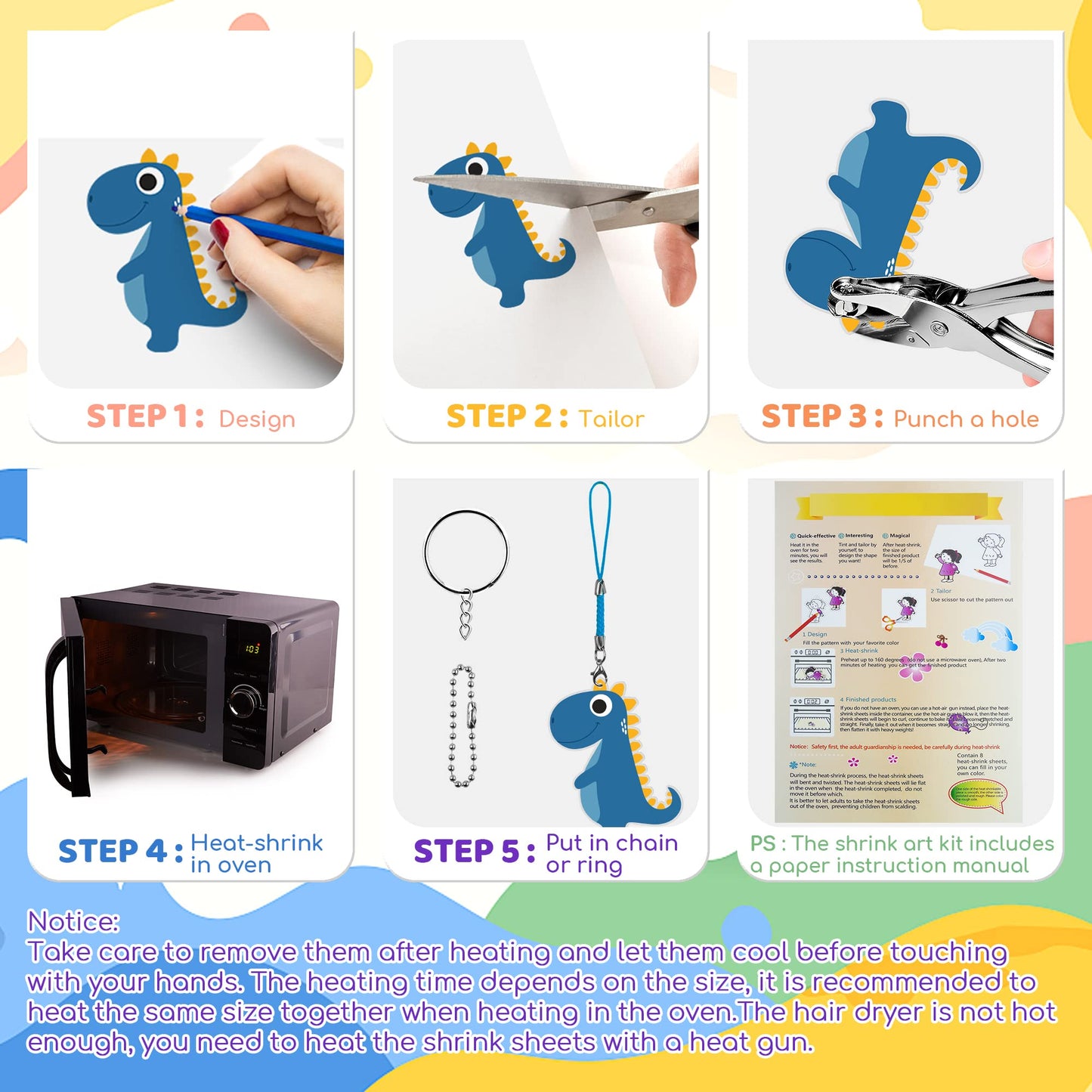 160 Pieces Shrink Paper Kit Shrink Art Kit Including 25 Pieces Shrink Plastic Sheets, 135 Pieces Keychain And Jewelry Accessorie