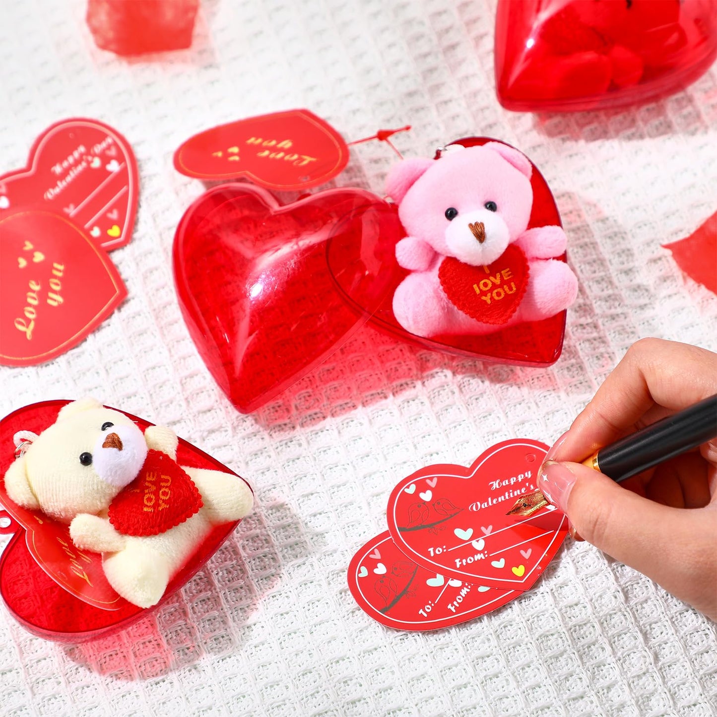 Gemscream 24 Pack Valentine'S Day Gift Bears In Bulk Party Favors Mini Animal Plush Toy With Heart Shape Boxes And Gift Cards Ke