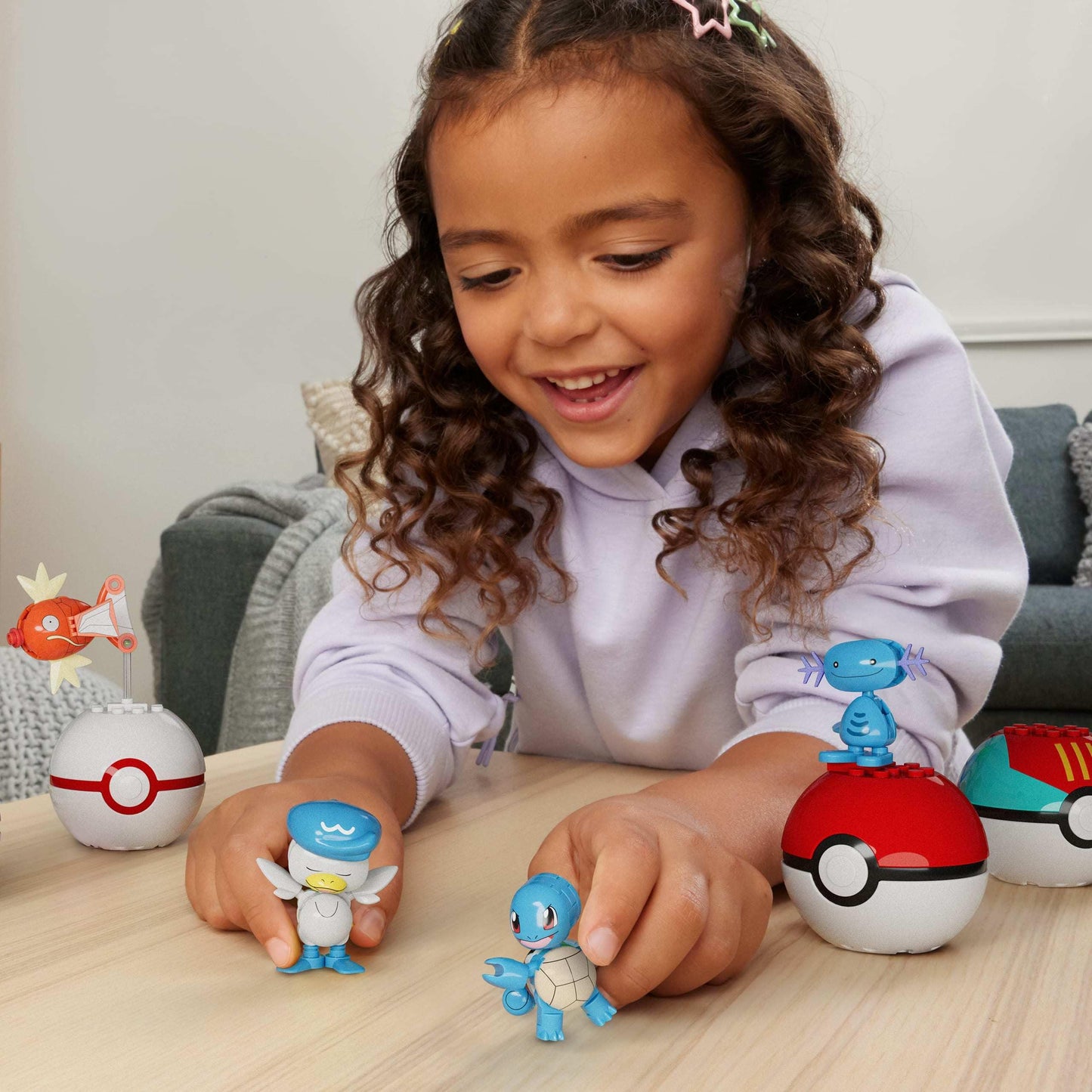 Mega Pok Mon Action Figure Building Toys Set, Water-Type Trainer Team With 79 Pieces, 2 Inches Tall, For Kids