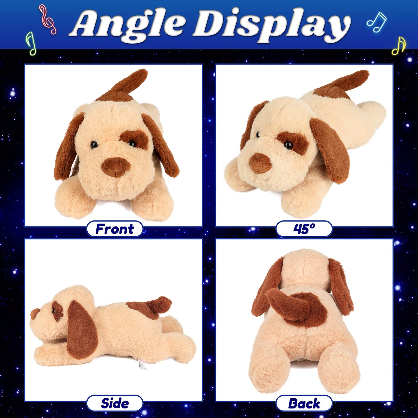 Cuteoy Plush 14" Brown Puppy Dog Stuffed Animal - LED Musical Toy for Toddlers, Singing Lullabies, Great Gift