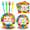 Gisgfim 96 Pcs Building Block Birthday Party Supplies Paper Plates Napkins Colorful Blocks Party Birthday Decorations Favors For