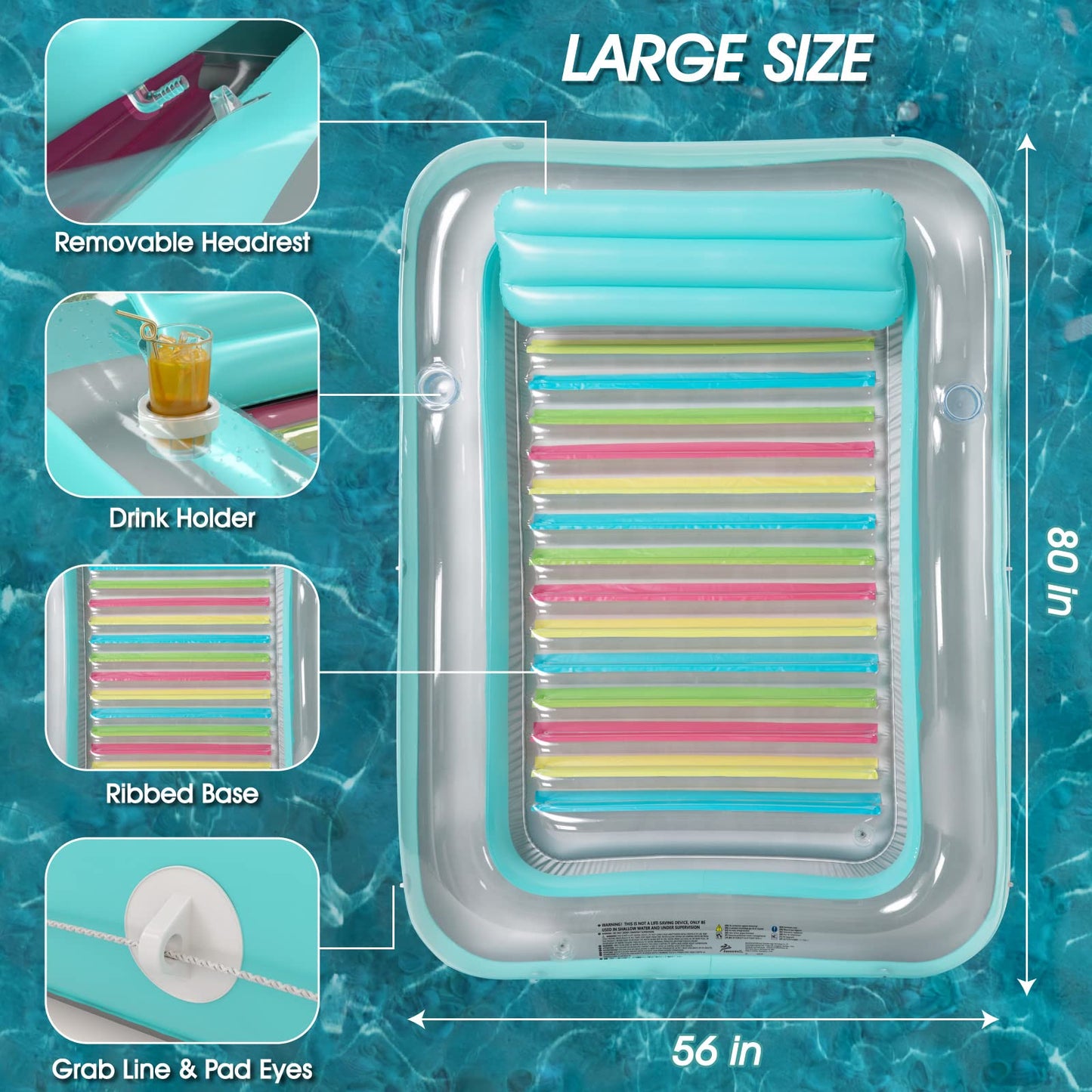 Inflatable Tanning Pool Lounger Float - Jasonwell 4 in 1 Sun Tan Tub Sunbathing Pool Lounge Raft Floatie Toys Water Filled Tanning Bed Mat Pad for mature-themed Blow Up Kiddie Pool Kids Ball Pit Pool (XL)