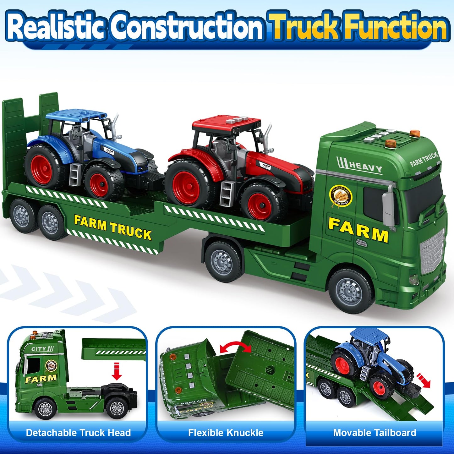 Springflower Toddler Boy Truck Toys, 25'' Large Farm Vehicles With Tractors, 3 In 1 Farm Truck Boy Toy, Christmas & Birthday Gif