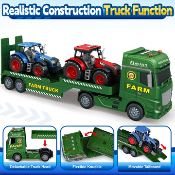 Bstoyder Toddler Boy Toys for 3 4 5 6 7 Years Kids, 25'' Semi Flatbed Truck Toy with 2 Tractors, Friction Powered Vehicles Toys