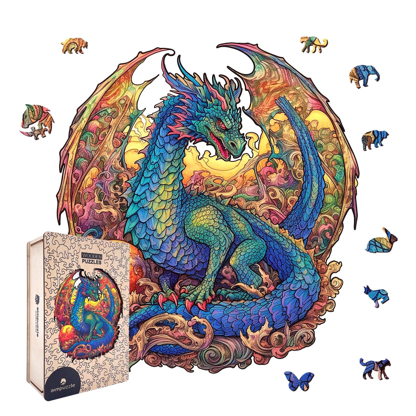 Dragon Wooden Puzzles For Adults Kids, Unique Animal Shaped Cool Wooden Jigsaw Puzzles, Premium Box Wood Cut Puzzles For Teens,