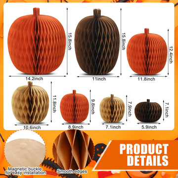 Weekgrat 7 Pcs Extra Large Pumpkin Honeycomb Centerpiece Fall Thanksgiving 3D Thick Paper Honeycomb Pumpkin Reusable Paper Decor