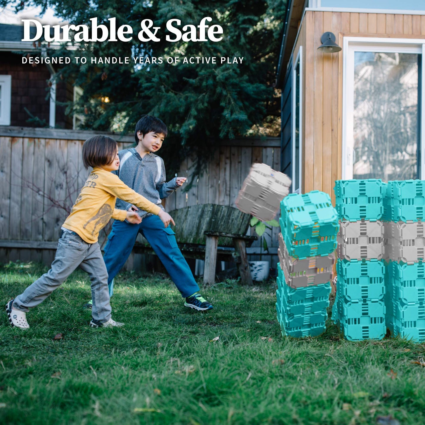 Fort Boards Jumbo Fort Building Kit - 90 Piece Light Blue Polypropylene Blocks