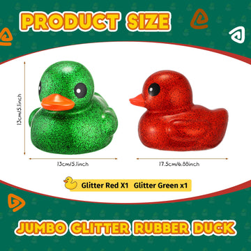 Honoson 2 Pcs 6.89 Inch Christmas Giant Glitter Rubber Ducks Big Rubber Ducky Jumbo Sparkly Duck Bathtub Toys With Squeaky Sound