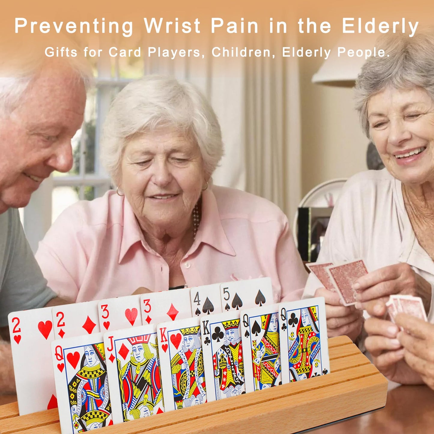 VINJOE Wooden Playing Card Holder Tray - Solid Beechwood Organizer for Kids & Adults, 13.7x2.04x2.2 inch, Ideal Gift for Mother's Day