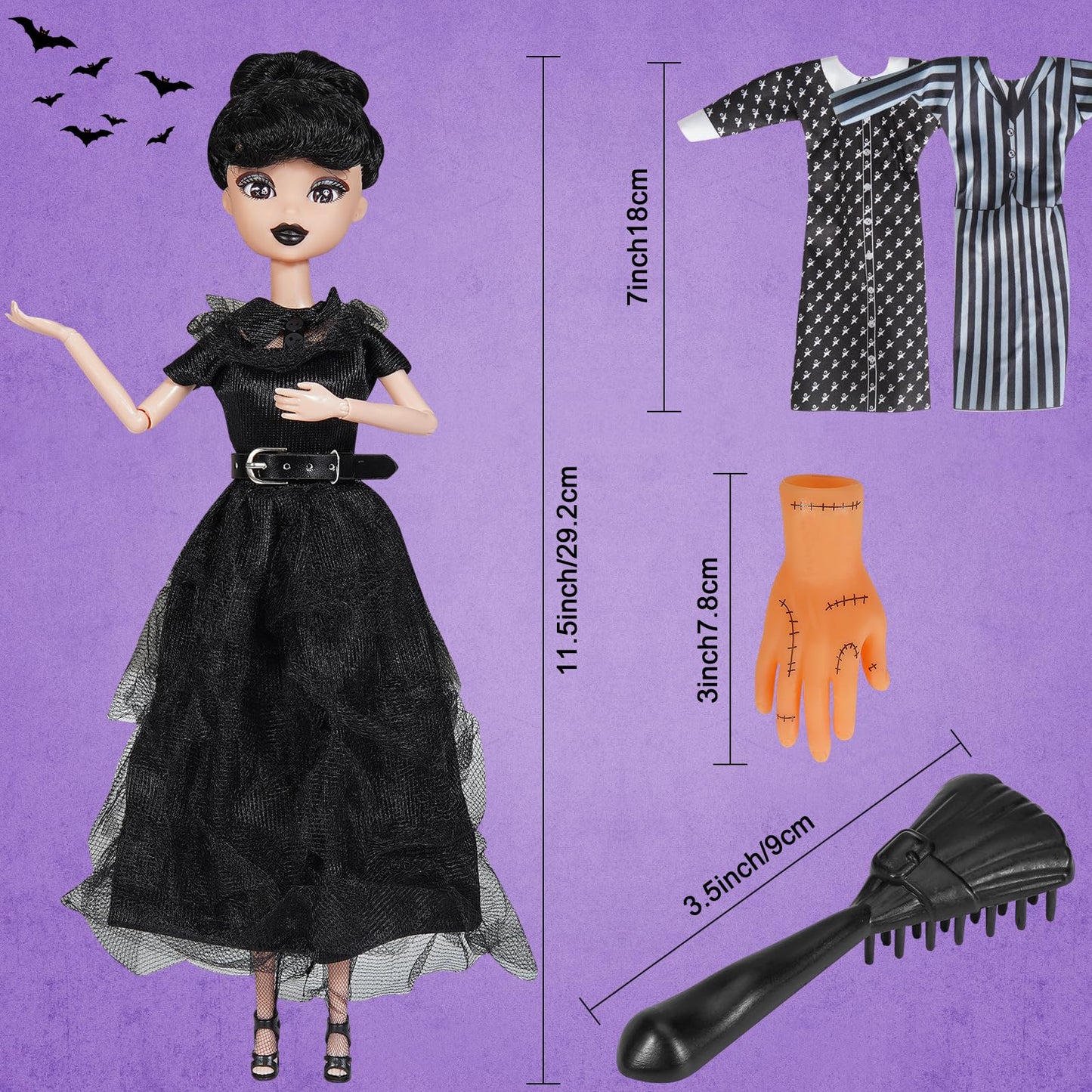 Dbywiub 11.5'' Dolls In Gift Box, Black Dress Girl Dolls With Dots And Strip Dresses, Gifts For Kids Girls Fans